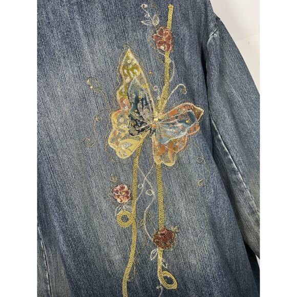 Cottage core Y2K Denim Embroidered Bedazzled Bling Ladies jacket Size XXL - Picture 5 of 11